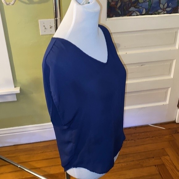 Navy Blue V Neck Flowy Shirt - Picture 2 of 7